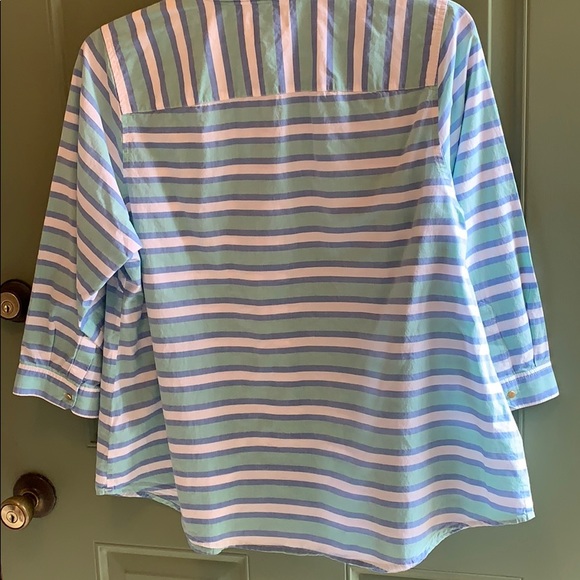 Lands End Womens Popover Stripe Top Blue Green - Picture 3 of 5
